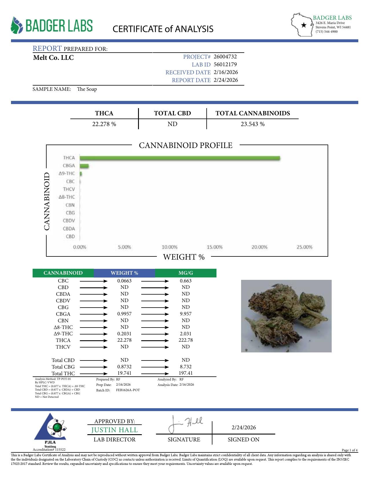 Lab report - The Soap THCA potency analysis